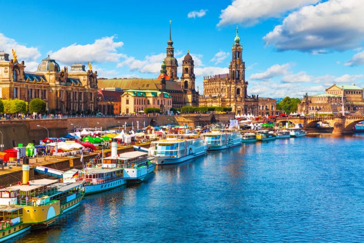 Dresden Old Town and boats on the Elbe in daylight