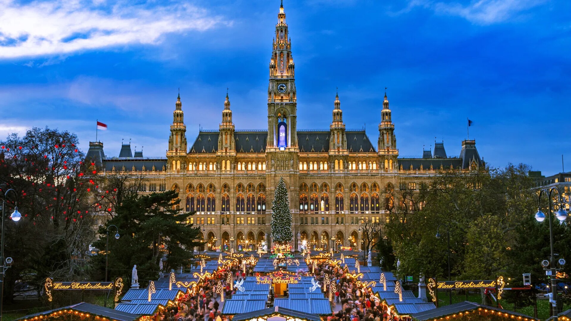 Vienna viewed across the reflecting pool at Belvedere